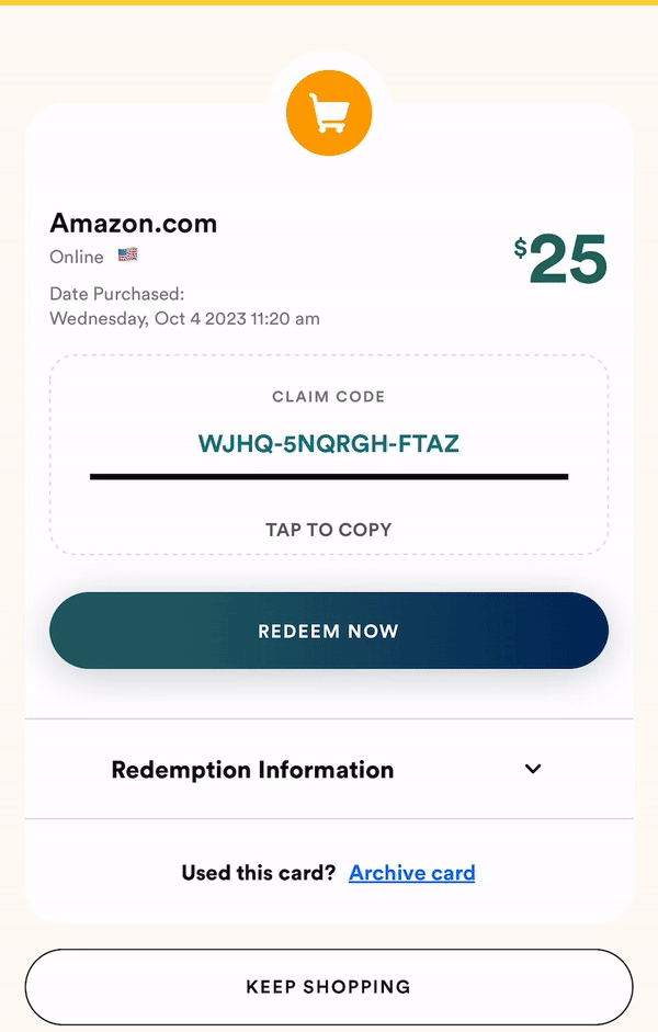 Amazon gift card purchase